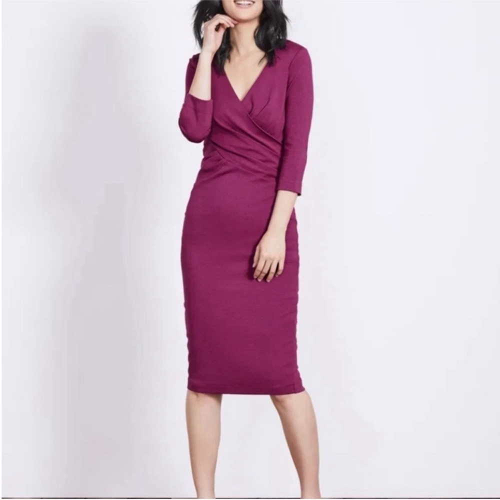 Boden Camille Ponte dress magenta pink sheath ruching fitted career